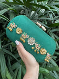 Gaj Ghungroo collection Designer Lustrous Green Clutch for Women -AKSH001GRC