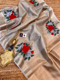 WCT presents, Soft Kanchi Tissue saree with beautiful hibiscus embroidery-TREND001GTS