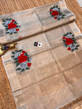 WCT presents, Soft Kanchi Tissue saree with beautiful hibiscus embroidery-TREND001GTS