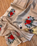 WCT presents, Soft Kanchi Tissue saree with beautiful hibiscus embroidery-TREND001GTS