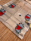 WCT presents, Soft Kanchi Tissue saree with beautiful hibiscus embroidery-TREND001GTS