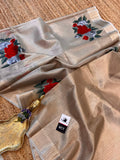 WCT presents, Soft Kanchi Tissue saree with beautiful hibiscus embroidery-TREND001GTS