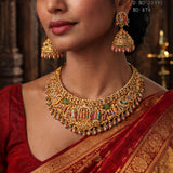 Sudharshana , South Indian Special Temple Jewelry Inspired Antique Gold Finish Minakari Necklace Set for women -LR001MKN