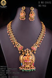 Maheswari , South Indian Temple Jewelry Inspired Antique Gold Finish Long Minakari Necklace Set for women -LR001MKNL