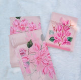 Bougainvillea Beauty ,  Moonga saree beautifully adorned with delicate hand-painted floral motifs in soft pink hues-DIYA001BV