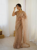 Golden Glitterati Sequins Saree for Women | Net Saree with Dori Work