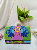 Blue Bird in the Sky , All over seed bead Envelope Clutch Bag for women -SHRINGA001BB