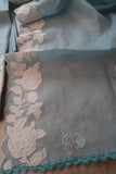Pastel Blue Shade Lovely Applique embroidered Kota silk top and dupatta With Plain Bottom-DIYA001KSB