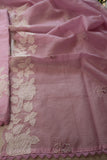 Pastel Pink Shade Lovely Applique embroidered Kota silk top and dupatta With Plain Bottom-DIYA001KSC