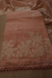 Peach Shade Lovely Applique embroidered Kota silk top and dupatta With Plain Bottom-DIYA001KSA