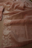 Peach Shade Lovely Applique embroidered Kota silk top and dupatta With Plain Bottom-DIYA001KSA