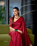 South Indian Celebrity Anushree Inspired Plain modal silk with Zari pallu-KERAL001AS