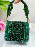 High Fashion Hand crafted Emarald and Bead Crystal Clutch for women -AKSH001GC