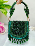 High Fashion Hand crafted Emarald and Bead Crystal Clutch for women -AKSH001GC