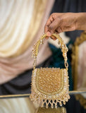 High Fashion Hand Golden Bead Crystal Clutch for women -AKSH001GCC