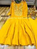NP4223 Yellow Premium mul chanderi anarkali kurta with  pant and dupatta -SOC001YS