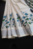 Lotus Printed Stripes Woven Kerala Cotton Saree with Blouse -DIYA001KS