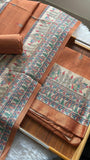 Mustard Yellow shade Digital Madhubani Printed Tussar Top and  Dupatta with Bottom-DIYA001MT