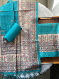 Happy Blue shade Digital Madhubani Printed Tussar Top and  Dupatta with Bottom-DIYA001BT