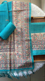 Happy Blue shade Digital Madhubani Printed Tussar Top and  Dupatta with Bottom-DIYA001BT