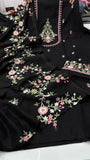 Black shade Pure roman fabric shirt with work -FASHION001BM