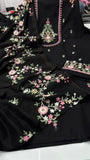 Black shade Pure roman fabric shirt with work -FASHION001BM