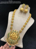 Manavathi , Antique Gold Polish Premium Brass Metal Green Kemp Stone Studded Long Haram Set for women -SHAKI001KLG