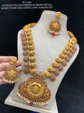 Tanarupi , Antique Gold Polish Premium Brass Metal Kemp Stone Studded Long Haram Set for women -SHAKI001KL