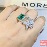 Luxury Green & White square diamond inspired Adjustable Ring By IDH Jewellery-DUB001SR