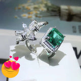 Luxury Green & White square diamond inspired Adjustable Ring By IDH Jewellery-DUB001SR