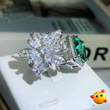 Luxury Green & White square diamond inspired Adjustable Ring By IDH Jewellery-DUB001SR