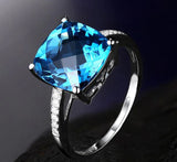Blue Diamond , Silver Plated Anti Tarnish American Diamond Crushed Ice Cut Navy Blue Square Finger Ring-JAYDU001BR