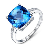 Blue Diamond , Silver Plated Anti Tarnish American Diamond Crushed Ice Cut Navy Blue Square Finger Ring-JAYDU001BR