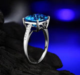 Blue Diamond , Silver Plated Anti Tarnish American Diamond Crushed Ice Cut Navy Blue Square Finger Ring-JAYDU001BR