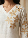 Pure cotton allover self weaving designer cordset with fancy thread embroidery neck and sleeves with matching pant-FOF001CSF