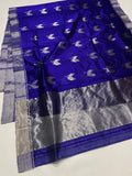 Little Birds , Indigo  Blue Shade Pure chanderi handloom saree for women -NAGMA001BS