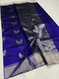 Little Birds , Indigo  Blue Shade Pure chanderi handloom saree for women -NAGMA001BS