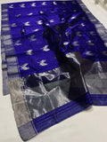 Little Birds , Indigo  Blue Shade Pure chanderi handloom saree for women -NAGMA001BS