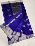 Little Birds , Indigo  Blue Shade Pure chanderi handloom saree for women -NAGMA001BS