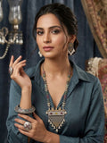 RITUPARNA , Beautiful dual Tone Polish Lind stone necklace with matching earrings, ring and openable kada -RITU001SC