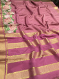 Nayantara , Onion Pink Shade Pure Mysore silk saree With Cutwork and Embroidery work for women -SACHI001PMYSP