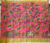 Sushmita , Pink and Green combination  Pen Kalamkari Banglore silk saree for women -SACHI001PK
