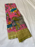 Sushmita , Pink and Green combination  Pen Kalamkari Banglore silk saree for women -SACHI001PK