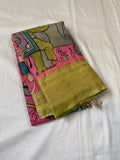 Sushmita , Pink and Green combination  Pen Kalamkari Banglore silk saree for women -SACHI001PK