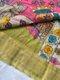 Sushmita , Pink and Green combination  Pen Kalamkari Banglore silk saree for women -SACHI001PK