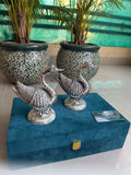 999 silver Plated Duck Pair with Rose Quartz Base with Premium Velvet Box -ANUB001SS