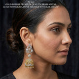 Sucheta , Gold Finish Diamond Replica Jumka Earrings with  Earchain for women -SHAKI001DJ