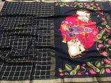 Pichwai Design Pallu Black Mysore Silk Saree for women -SACHI001PDMS