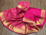 Ashmika , Pink  Golden Cheqered Mysore Silk Saree for Women -SACHI001PMY