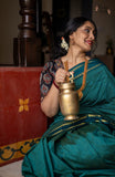 Mangalyam , Rama Green shade Arani Cotton checkered  Cotton saree for women -DIYA001ACJ